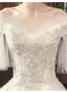 affordable lace wedding dress with puffy sleeves