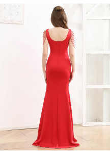 robe longue rouge de soirée coupe sirène décolleté en V