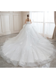 Affordable white tulle wedding dress with floral embroidery