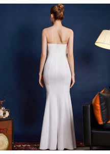 Long White Mermaid Evening Gown with Voluminous Knot