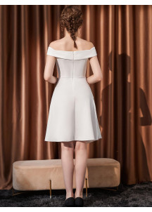 Short White Asymmetrical Cocktail Dress with Boat Neckline