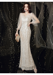 Sequin Silver Mermaid Evening Gown