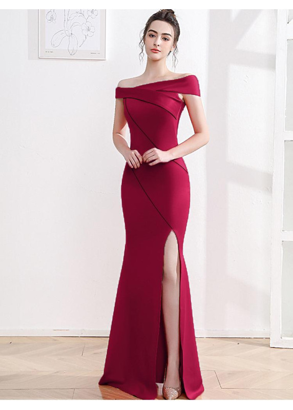 robe cérémonie femme coupe sirène décolleté asymétrique avec fente latérale