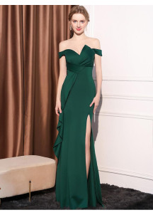 Vestido de Noche Verde Esmeralda de Corte de Sirena con Abertura Alta