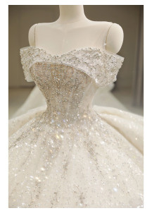 Sequined tulle bustier wedding gown