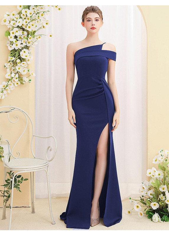 Black Ball Gown One-Shoulder Asymmetrical Design with Side Slit