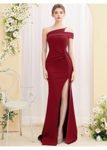 Black Ball Gown One-Shoulder Asymmetrical Design with Side Slit