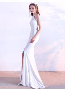 White Ball Gown with a Subtle Side Slit