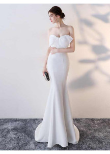 White Ceremonial Gown with Bow-Tie Bodice and Mermaid Cut