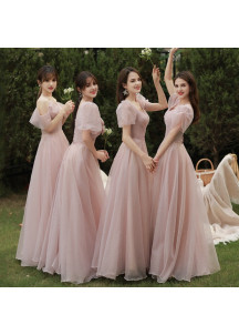 robe de demoiselle d'honneur en mousseline de soie rose pâle