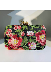 Embroidered Floral Evening Clutch with 3D Design