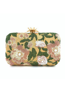 Embroidered Floral Evening Clutch with 3D Design