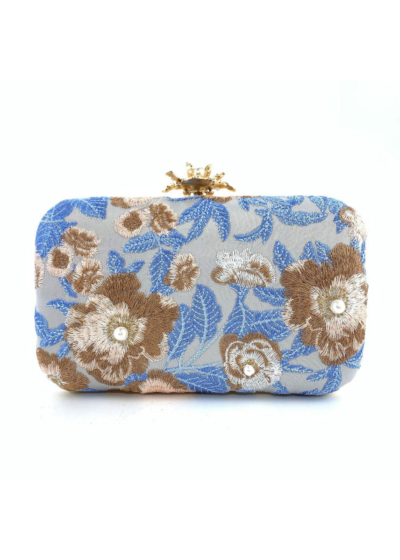 Embroidered Floral Evening Clutch with 3D Design