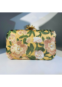 Embroidered Floral Evening Clutch with 3D Design