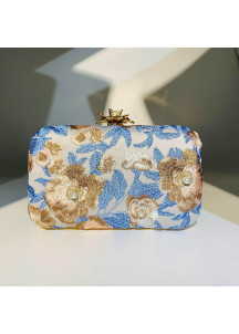 Embroidered Floral Evening Clutch with 3D Design