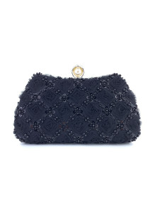 Evening Clutch with Floral Pattern in Rose Fabric and Strass Flowers