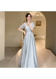 long bridesmaid dress silver-gray tulle