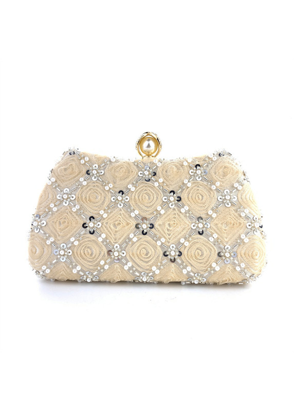 Evening Clutch with Floral Pattern in Rose Fabric and Strass Flowers