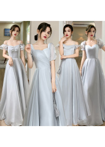 long bridesmaid dress silver-gray tulle