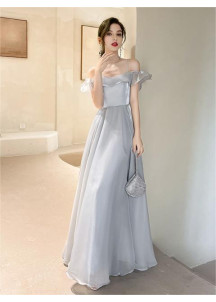 long bridesmaid dress silver-gray tulle