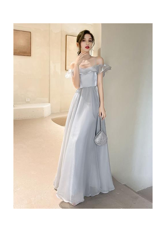 long bridesmaid dress silver-gray tulle