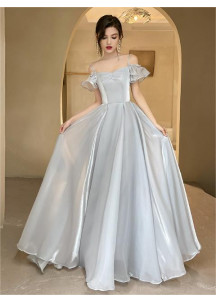 robe de demoiselle d'honneur en tulle gris argenté