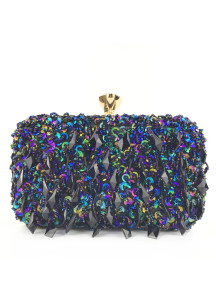 sac à main pochette de soirée à paillettes et de cristaux couleur sarcelle