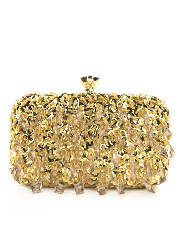 Evening Clutch with Sequins and Crystals in Mallard Color