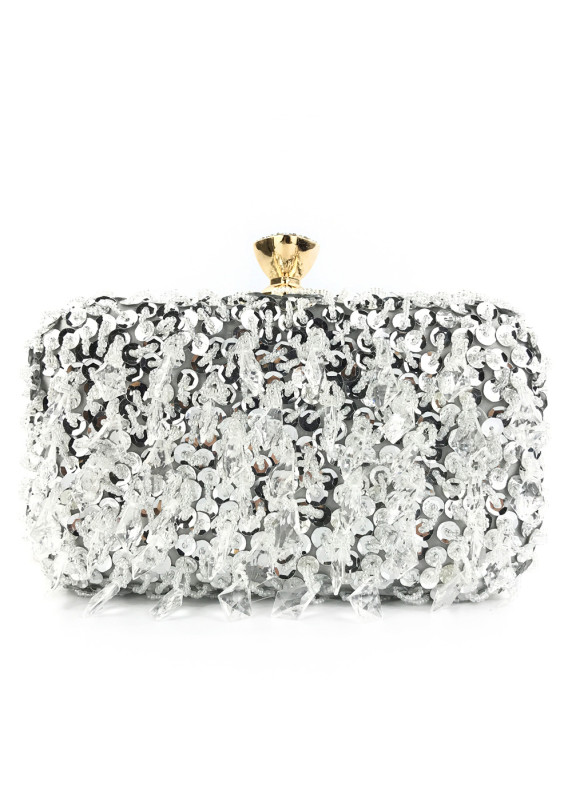 Evening Clutch with Sequins and Crystals in Mallard Color