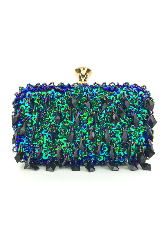 Evening Clutch with Sequins and Crystals in Mallard Color