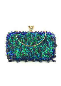 Evening Clutch with Sequins and Crystals in Mallard Color