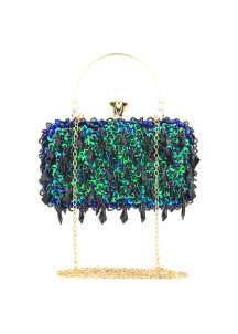 Evening Clutch with Sequins and Crystals in Mallard Color