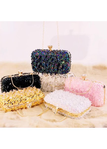 Evening Clutch with Sequins and Crystals in Mallard Color