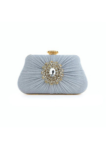 Silver Evening Clutch with Golden Crystals