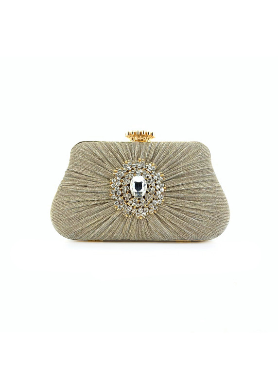 Silver Evening Clutch with Golden Crystals