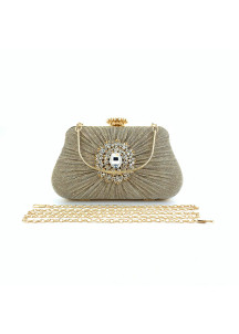 Silver Evening Clutch with Golden Crystals