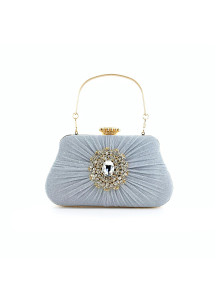 Silver Evening Clutch with Golden Crystals