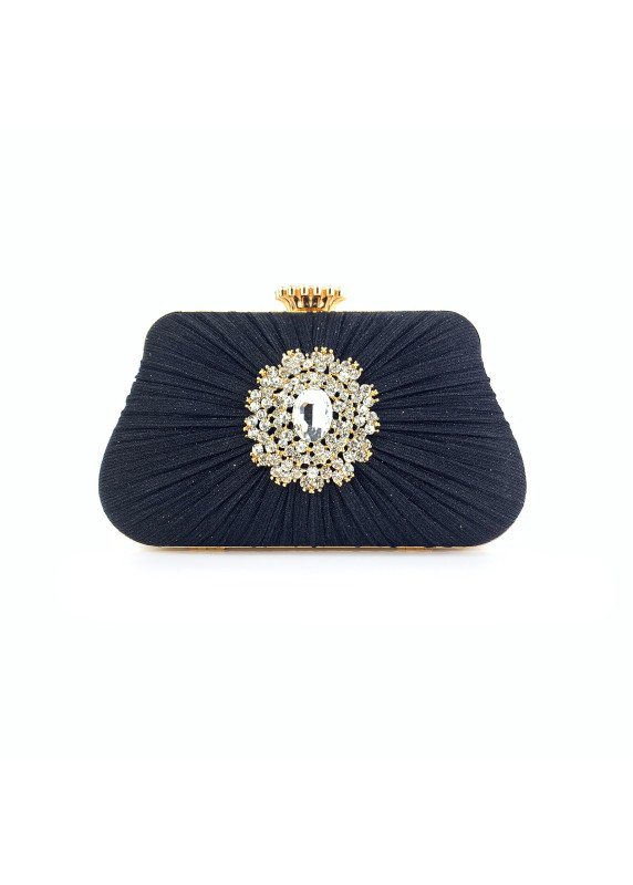 Silver Evening Clutch with Golden Crystals