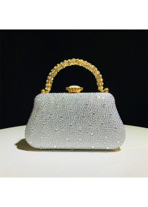 Bolso de Mano de Noche Brillante con Asa Dorada de Strass