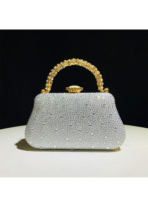 sac à main pochette de soirée étincelant avec poignée dorée à strass