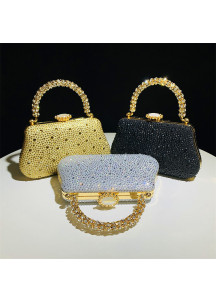 sac à main pochette de soirée étincelant avec poignée dorée à strass