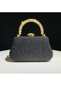 Bolso de Mano de Noche Brillante con Asa Dorada de Strass