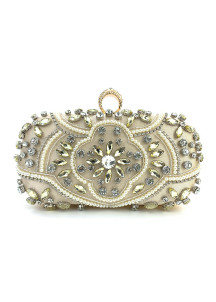 Evening Clutch Bag with Strass and Pearl Floral Pattern