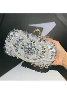 Evening Clutch Bag with Strass and Pearl Floral Pattern