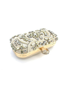 Evening Clutch Bag with Strass and Pearl Floral Pattern