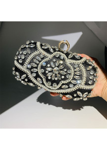 Evening Clutch Bag with Strass and Pearl Floral Pattern