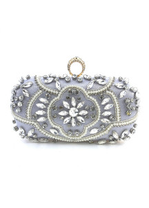 Evening Clutch Bag with Strass and Pearl Floral Pattern