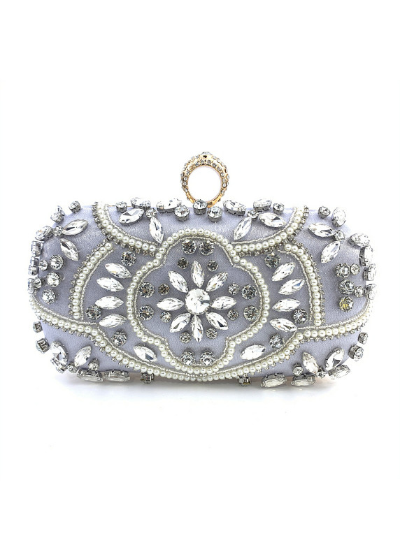 Evening Clutch Bag with Strass and Pearl Floral Pattern