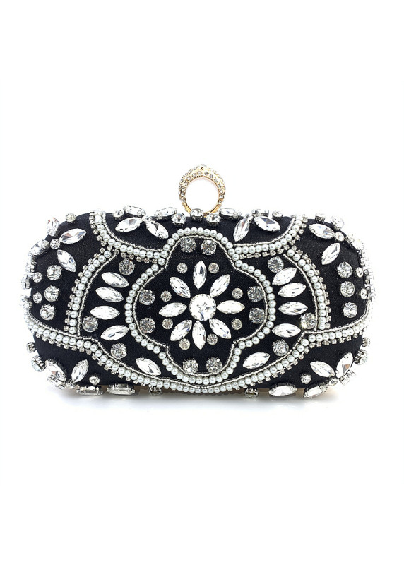 Evening Clutch Bag with Strass and Pearl Floral Pattern