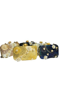 Evening Clutch Bag Adorned with Pearls, Sequins, and Mother-of-Pearl Flowers